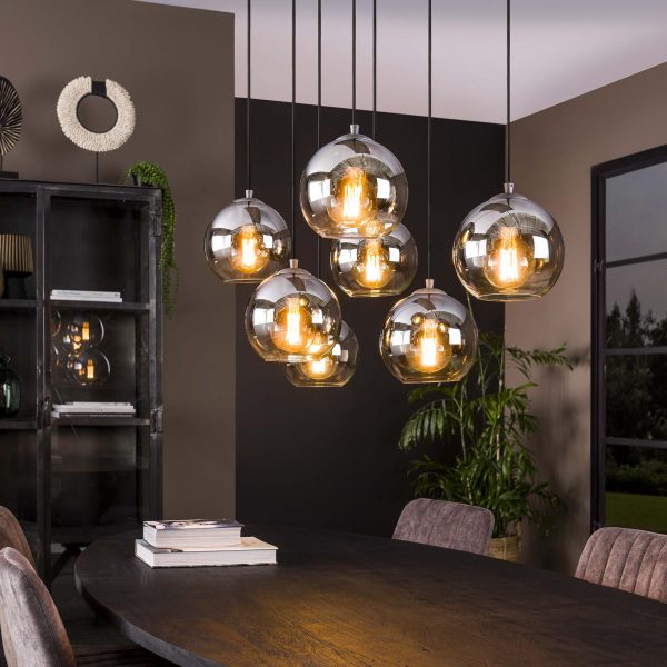 Hanglamp 'Bubble Shaded' met 7 smoke-glas bollen