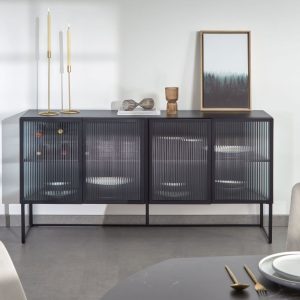 Kave Home Dressoir 'Trixie' Zwart metaal met glas