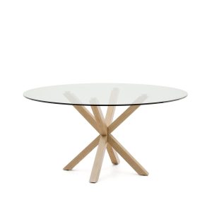 Kave Home Ronde Eettafel 'Argo' Glas en houtlook