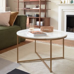 Kave Home Ronde salontafel 'Sheffield' Wit marmer / goud