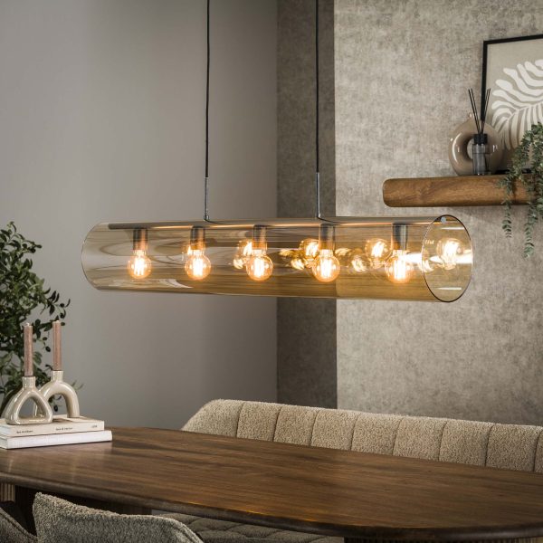 LifestyleFurn Hanglamp 'Wessley' Amber glas en Artic black