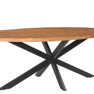 LivingFurn Ovale Eettafel 'Rocky' Mangohout en staal