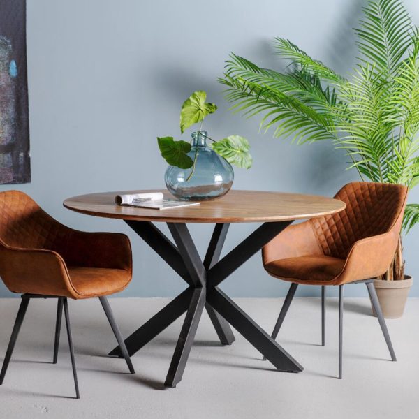 LivingFurn Ronde Eettafel 'Oslo' Mangohout en staal