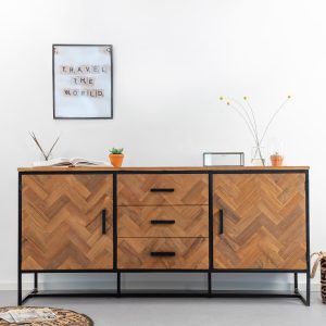 Livingfurn Dressoir 'Accent' Visgraat Teak en staal