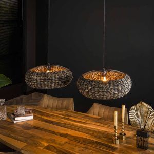 LifestyleFurn Hanglamp 'Carman' 2-lamps Handgevlochten Water Hyacint